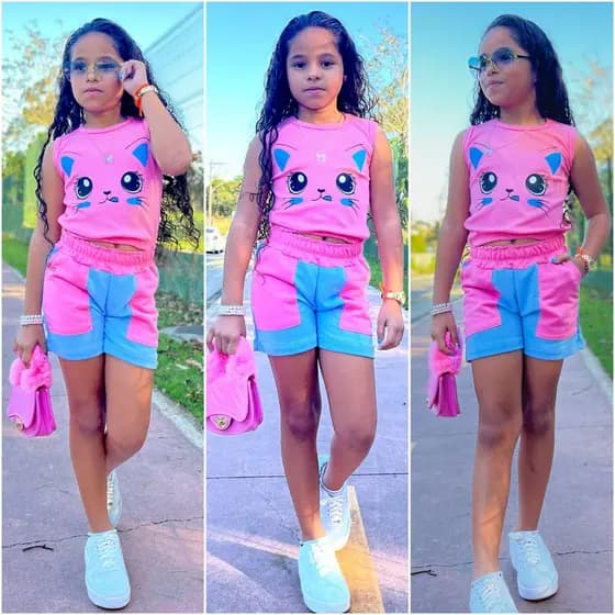 Roupa Infantil Feminina Conjunto de Menina Blusa e Short de Verão 2 a 14 Anos