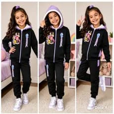 Conjunto Infantil Juvenil  Emily Vick Huntrix K Pop Moletom Chimpa Inverno os Rosas Estilo Blogueirinha