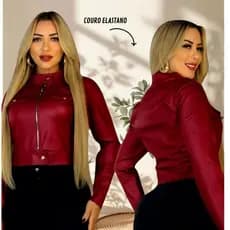 Jaqueta de Couro feminino liso Tendência / Com zíper