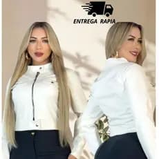 Jaqueta De Couro Feminina / Com Ziper/ Inverno/ Elegante/ Envio Imediato/ bolso decorativo