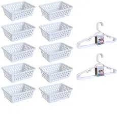 Kit 10 Cesto Organizador e 10 Cabide Infantil Branco Rosa Transparente Azul