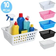Kit 10 Cesto Organizador Grande 25x19x7cm Branco Transparente Rosa Azul Preto