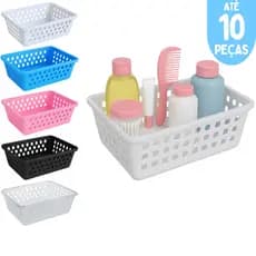 Kit ate 10 Cesto Organizador Medio 20x15x6cm Branco Transparente Rosa Azul Preto