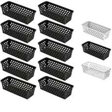 Kit até 10 Cesto Organizador 28x11x8cm Retangular Comprido Multiuso Transparente Branco Preto