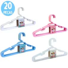 Cabide Infantil Kit 20 Peças Branco Transparente Rosa Azul Roupas de Bebe Criança