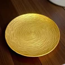 Bandeja Decorativa Madeira Dourada com Textura Prato Elegância para Mesa e Decoração Bandeja Doces