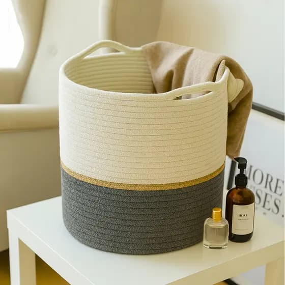 Cesto Organizador Corda Algodão Luxo 3 Tamanhos – Cesto Decorativo Multiuso com Alça