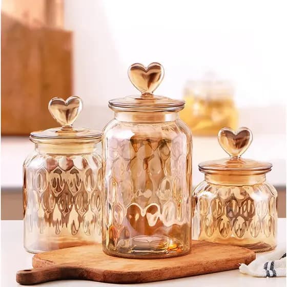 Pote Vidro Âmbar Hermético Decoração Baleiro Afeto Coração Armazenamento