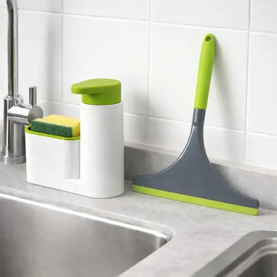 Kit Organizador de Pia Porta Detergente + Porta Esponja + Rodo Secador 24cm