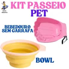 Kit Bebedouro De Água Para Garrafa Pet + Bowl Portátil Para Pet Para Viagens E Passeios
