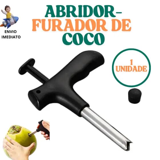 Abridor de Coco Furador de Coco 12cm Inox Manual Haste Removível