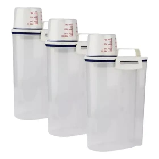 Kit 3 Potes Herméticos 2 Litros Copo Dosador Porta Sabão Pó Transparente