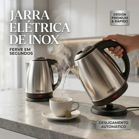 Jarra Elétrica Inox Bak 1,8L Preto Base 360° Desligamento Automático Tampa com Trava 110V/220V