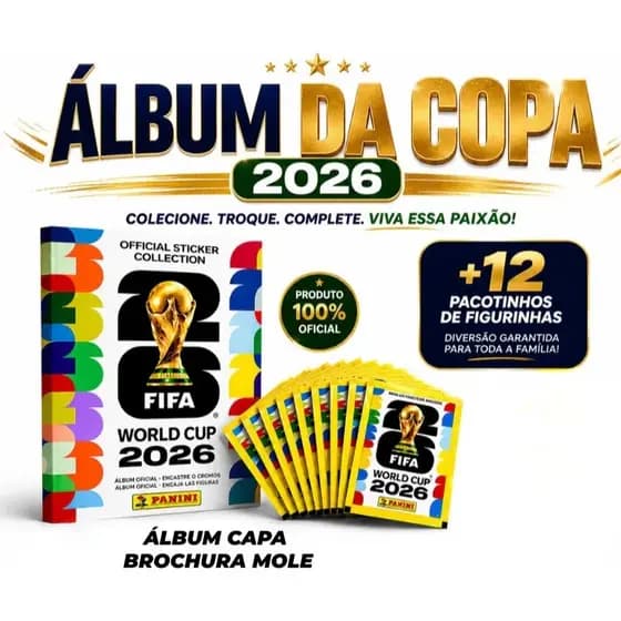 Kit Àlbum Copa Do Mundo Fifa 2026 + 12 Envelopes Figurinhas