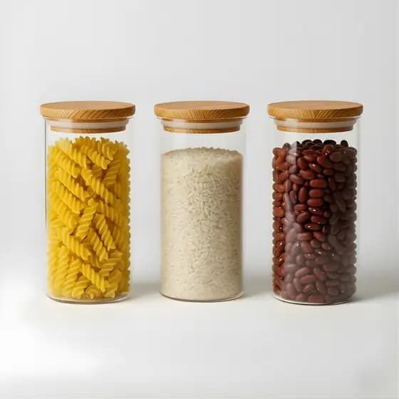 Kit 3 Pote Hermético Vidro ComTampa De Bambu Mantimentos 1250ml