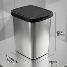 Lixeira Inox 9L Com Tampa Arqplast Click Tampa Cozinha Banheiro Cinza Moderna