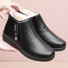 [Envio em 24 Horas] Botas Femininas de Tornozelo Forradas com Pele Inverno Sola Curta Sapatos Grossos e Quentes para Ext