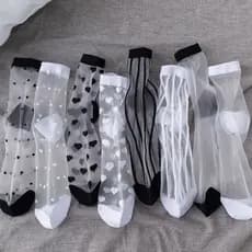 Meias de Verão Femininas Transparentes de Cristal de Seda Gelada com Renda e Malha ULRW