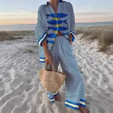 Estilo Novo Europeu Americano Criativo com Sombreamento de Peixe, Terno Casual Solto, Calças Esportivas de Perna Larga,