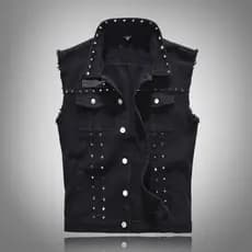 Colete masculino preto oversized moderno com rebites, roupa de motociclista, versão coreana, colete slim, estilo Rock Pu