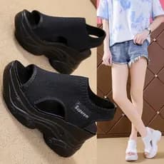 Sandálias Femininas Inclinadas Aumento de 9cm Wedges Tecido Tamanho Superem Moda 35-41 5IZZ