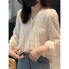 Gola Branca design De Beleza Nicho Lace Long Sleeve Shirt Autumn Women 2025 Embroidered Small RP3O
