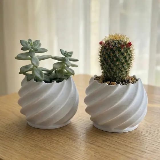 Kit 2 4 6 Vasos Espiral 3D Minimalista para Suculentas e Cactos - Decoração Sala Quarto