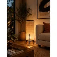 Luminária de Chão Tela Indiana Madeira Ripada Design Moderno Decorativa
