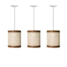 Kit 3 Pendentes Rattan com Detalhe em Madeira Iluminação Natural para Cozinha e Sala