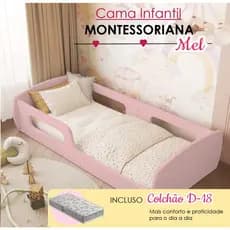 Cama Infantil Montessoriana Moderna Quarto Criança MDF com Colchão 148x68