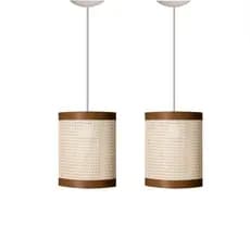 Pendentes Kit 2 Unidades em Rattan e Madeira Iluminação Decorativa para Ambientes