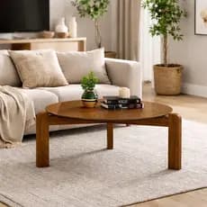 Mesa De Centro Redonda Tampo Canela Pés Amadeirados Decorativa