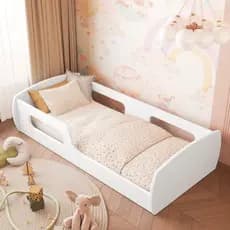 Cama Montessoriana Infantil Com Proteção Lateral Branca Transição Berço