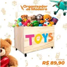 Caixote de Madeira para Brinquedos, Caixa Organizadora de Madeira, Baú de Madeira com rodas