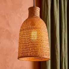 Lustre Pendente  Bambu Artesanal 55cm Cúpula Rústico Boho Natural Decoração Sala Quarto Restaurante