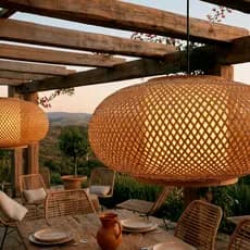Lustre Pendente em Bambu Artesanal 40cm Cúpula Redonda Rústico Elegante para Decoração