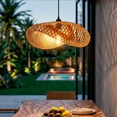 Pendente de Bambu Natural 40cm Lustre Moderno Boho E27 Bivolt para Sala Cozinha Quarto Gourmet
