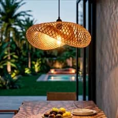 Lustre Pendente Bambu Natural 60cm Iluminação Boho para Sala Cozinha Gourmet E27 Bivolt