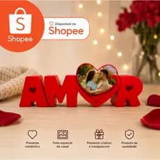 Porta Retrato Dia dos Namorados Coração com Letreiro Amor Romântico / Suporte para Fotos/Porta Foto/Decoração Romance