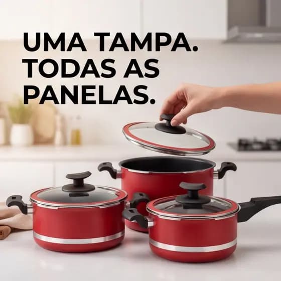 Kit com 3 Panela De Pressão Qatar 5 Litros Antiaderente Teflon Com Tampa Externa-Fechamento Externo