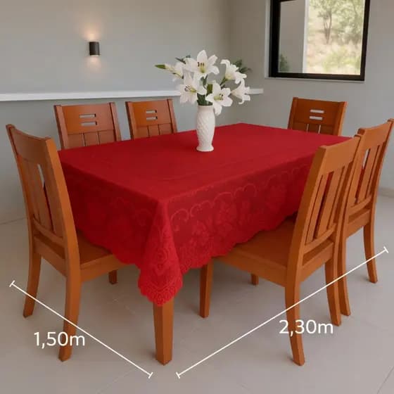 Toalha de Mesa Renda Grossa 2,30m para 6 Cadeiras Decoração Elegante e Sofisticada