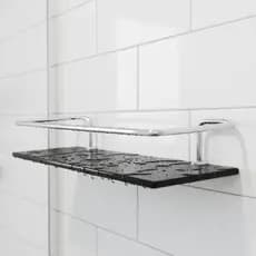Porta Shampoo Reto Fumê Suporte Banheiro Prateleira  Box 50cm Vidro Preto 6mm