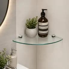 Porta Shampoo Suporte Prateleira Organizadora de Canto Vidro 29cm Banheiro Luxo
