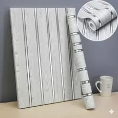 Papel De Parede 5 Metros Com Relevo 3D Decoração De Parede Moderna Com Textura Retrô Cor Madeira Branca Com Linha Prata