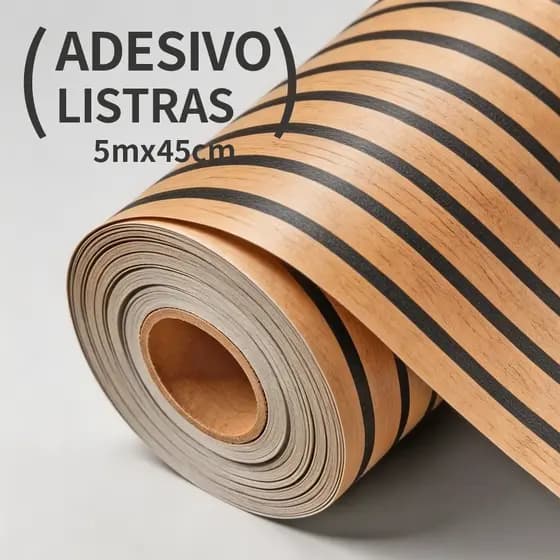 Revestimento de Papel Adesivo Madeira Ripada 3D 5 Metros x 45cm Auto Adesivo Colante  1/2/3 Peças