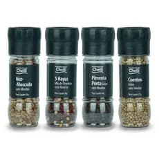 Combo Moedores - Noz Moscada, 5 bayas, Pimenta Preta Grãos e Coentro - Tubo plástico