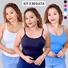KIT 3 Blusa Regata Feminina Suplex Poliamida Alcinha Com Bojo