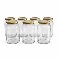 kit 10 Potes vidro 600ml ideal para conservas,mel,pimenta,armazenamento de alimento + tampa metálica dourada  rosqueavel