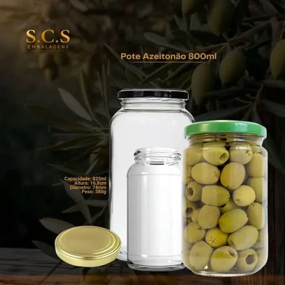 18 Potes de Vidro 800ml Para Conserva Geleia Salada,pimenta,mel e decoração + Tampa Metal dourada
