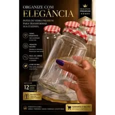 Kit 12 Potes Vidro com Tampa Xadrez Vermelha | Pote para Mantimentos|Graos|pimenta|Mel|Conserva|Organização de Cozinha